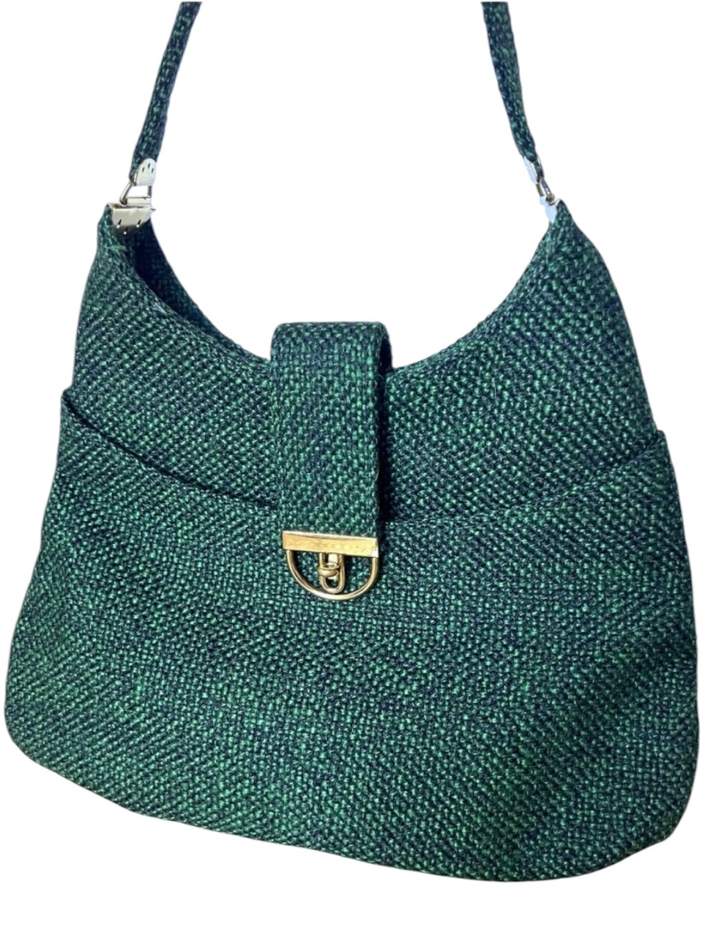 Vintage 70s Tweed Crown Lewis Handbags Hobo Bag green black Corporate goth Retro